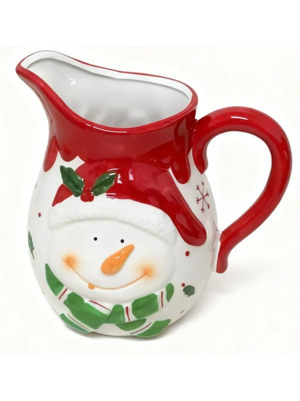 Large 58 OZ Porcelain Jug - Festive Holiday Pitcher for Milk, Cream, Juice